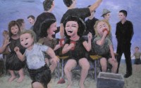 Beach Party acrylic fingerpainted expressionist painting on canvas