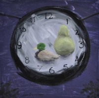 Pearduck O'Clock expressionist acrylic painting on canvas